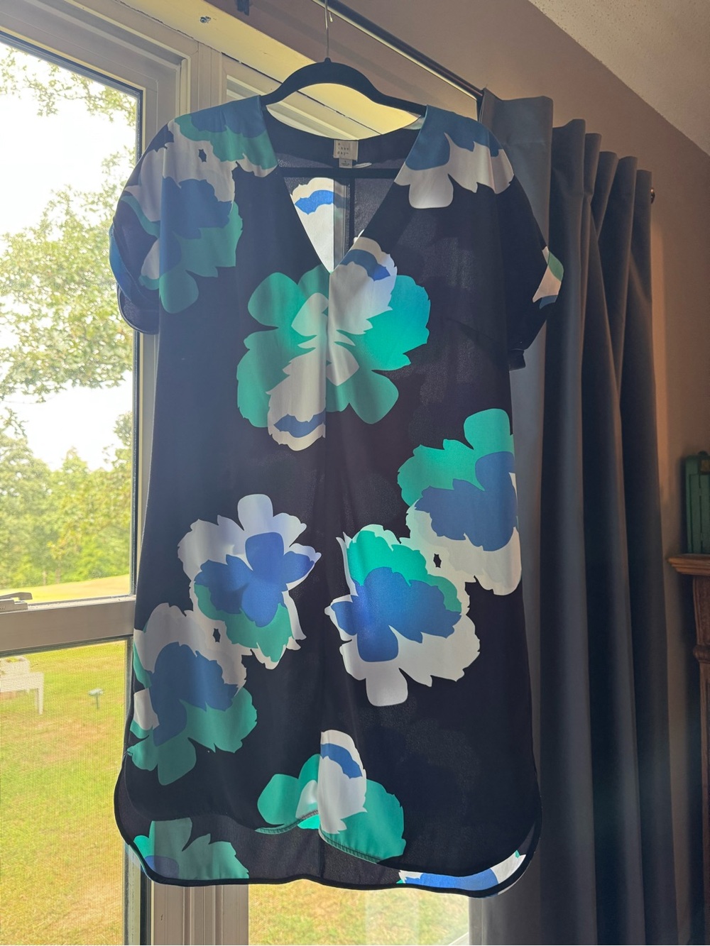 a new day Black Mini Dress with Blue, Teal & White Floral Print